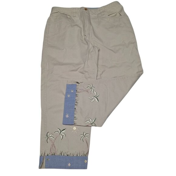 Christopher Banks Cropped Capri Palm Tree Fish Tropical Embroidery Womens 6 - Picture 3 of 9